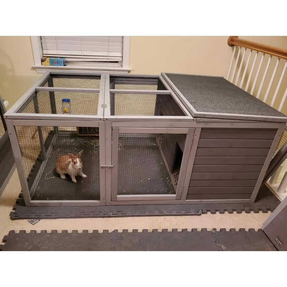 Rabbit Hutch Indoor, Bunny Cage Outdoor, Small Animal House with Large Run