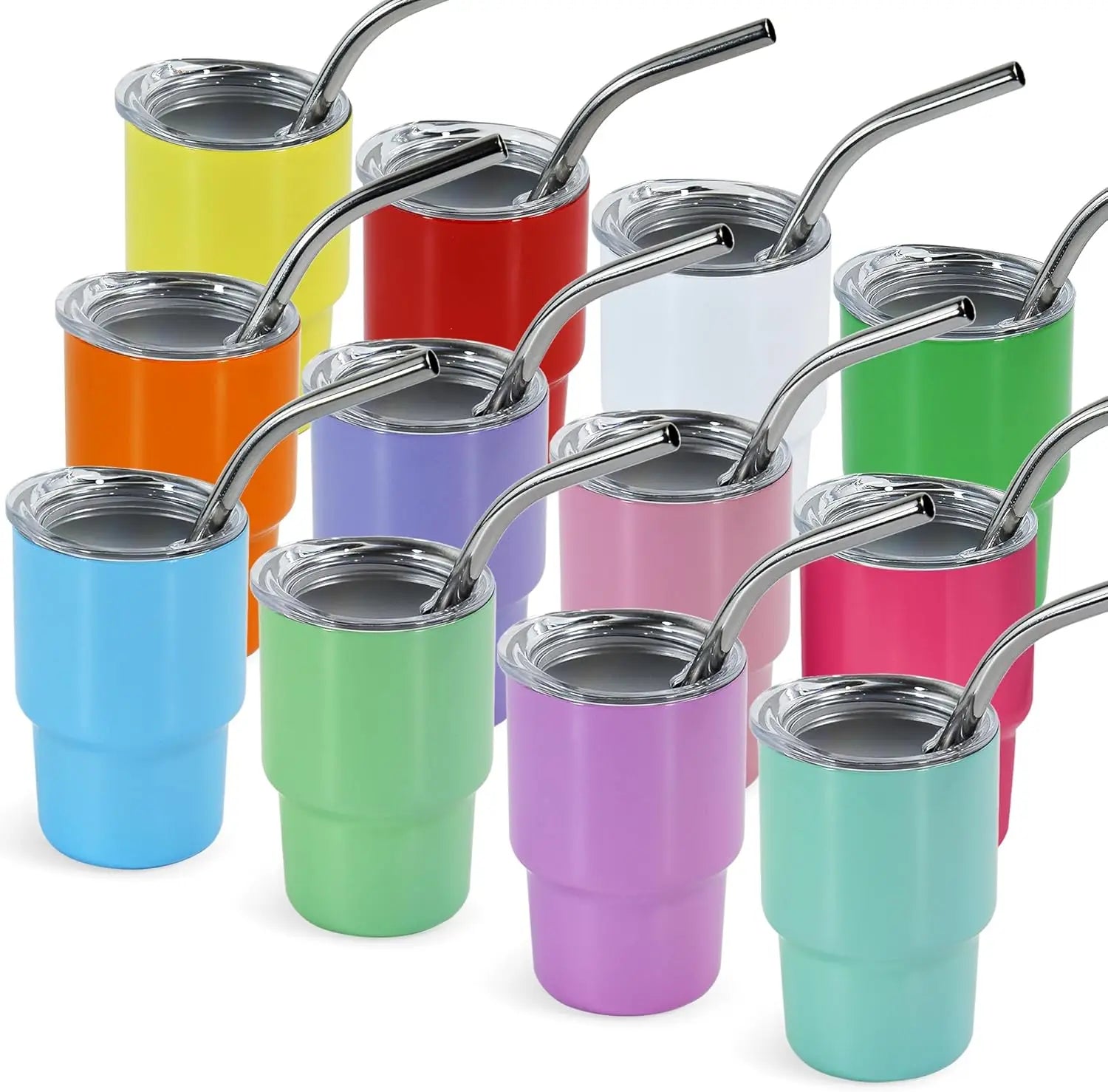 3 oz Mini Tumbler Shot Glass with Straw and Lid, 12 Pcs Sublimation Stainless Steel for Wedding Party Cocktail Bar